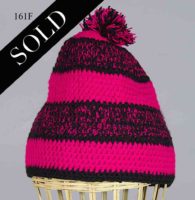 Woven cotton kufi hat in black & fuchsia. Hat 161F