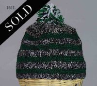 Woven cotton kufi hat in black, white & green. Hat 161L